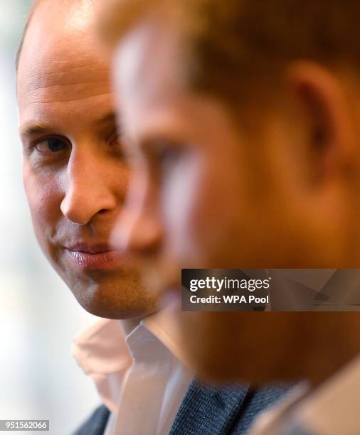 Prince William, Duke of Cambridge and Prince Harry attend the opening of the Greenhouse Sports Centre on April 26, 2018 in London, United Kingdom.