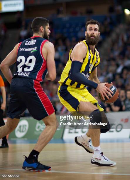 Luigi Datome, #70 of Fenerbahce Dogus Istanbul competes with Patricio Garino, #29 of Kirolbet Baskonia Vitoria Gasteiz competes with during the...