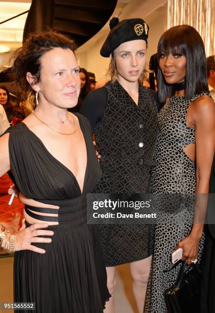 Katie Grand, Edie Campbell and Naomi Campbell attend the opening of Maison Alaia on New Bond Street on April 26, 2018 in London, England.