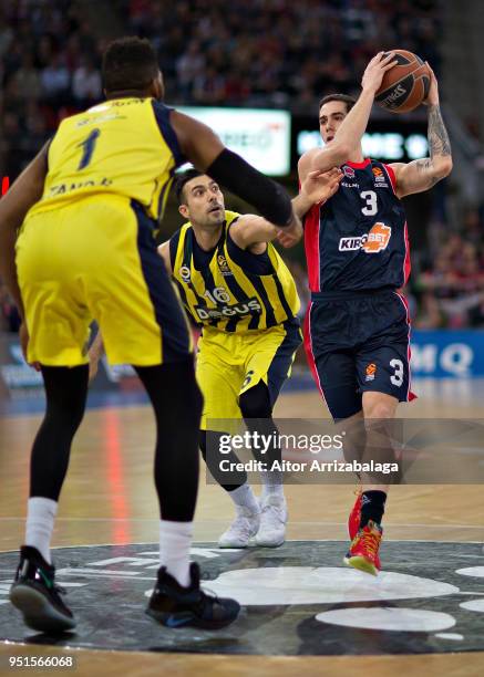 Luca Vildoza, #3 of Kirolbet Baskonia Vitoria Gasteiz competes with Kostas Sloukas, #16 of Fenerbahce Dogus Istanbul during the Turkish Airlines...