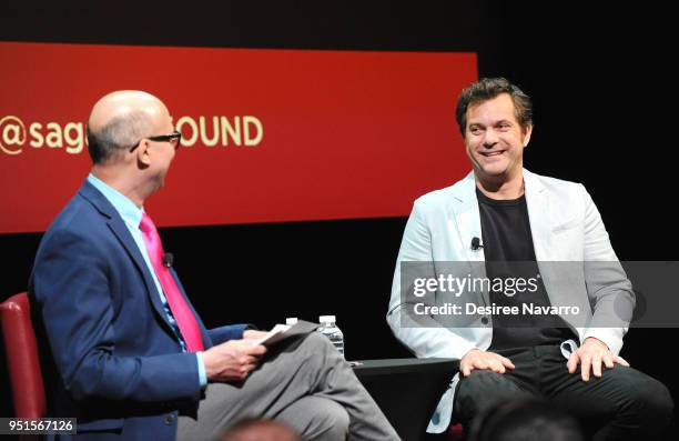 Actor Joshua Jackson speaks with moderator Richard Ridge during SAG-AFTRA Foundation Conversations On Broadway at The Robin Williams Center on April...