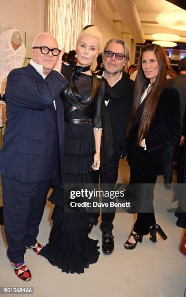 Manolo Blahnik, Daphne Guinness, David Downton and Elizabeth Saltzman attend the opening of Maison Alaia on New Bond Street on April 26, 2018 in...