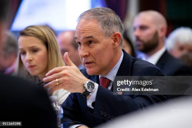 Administrator Scott Pruitt testifies before the House Appropriations Committee during a hearing on the 2019 Fiscal Year EPA budget at the Capitol on...