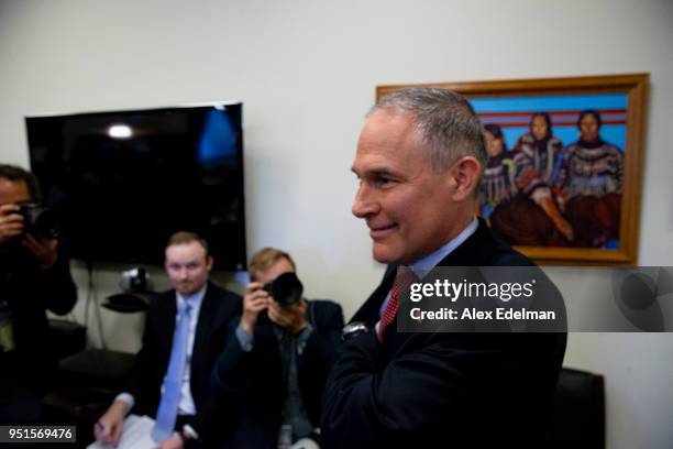 Administrator Scott Pruitt enters the hearing room prior to his testimony before the House Appropriations Committee during a hearing on the 2019...