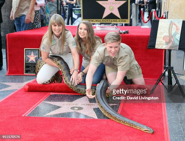 Conservationists/TV personalities Terri Irwin, Bindi Irwin and Robert Irwin attend Steve Irwin being honored posthumously with a Star on the...