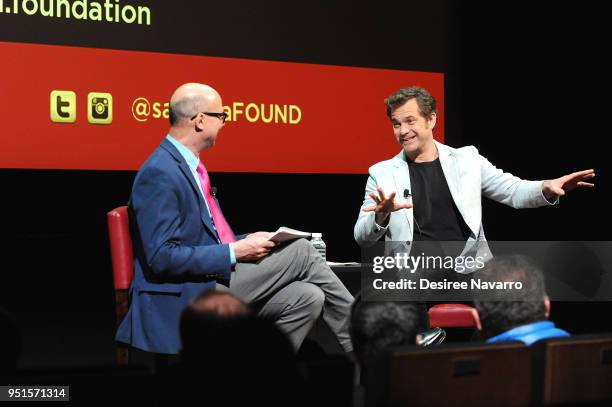 Actor Joshua Jackson speaks with moderator Richard Ridge during SAG-AFTRA Foundation Conversations On Broadway at The Robin Williams Center on April...
