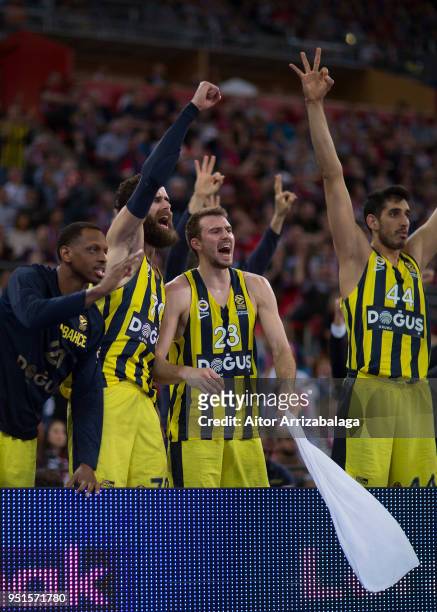 Team Fenerbahce Dogus Istanbul celebrate during the Turkish Airlines Euroleague Play Offs Game 4 between Kirolbet Baskonia Vitoria Gasteiz v...