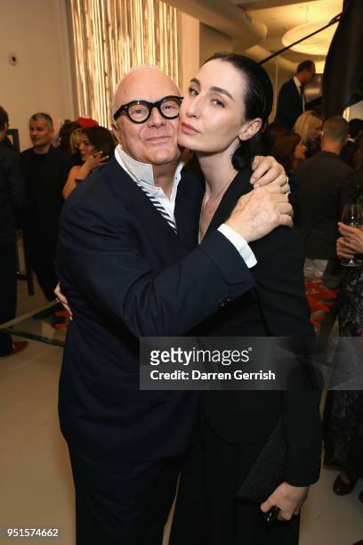 Erin O'Connor and Manolo Blahnik attend the Maison Alaia London store opening Maison Alaia on April 26, 2018 in London, England.