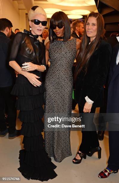 Daphne Guinness, Naomi Campbell and Elizabeth Saltzman attend the opening of Maison Alaia on New Bond Street on April 26, 2018 in London, England.