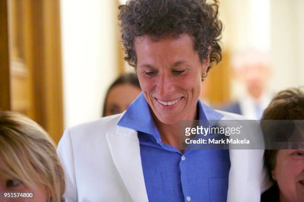 Bill Cosby accuser Andrea Constand reacts after the guilty on all counts verdict was delivered in the sexual assault retrial at the Montgomery County...