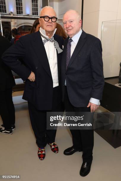 Manolo Blahnik and Christoph von Weyhe attend the Maison Alaia London store opening Maison Alaia on April 26, 2018 in London, England.