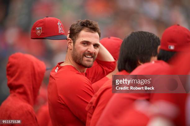 Los Angeles Angels Cam Bedrosian in dugout during spring training game vs San Francisco Giants at Tempe Diablo Stadium. Tempe, AZ 3/10/2018 CREDIT:...
