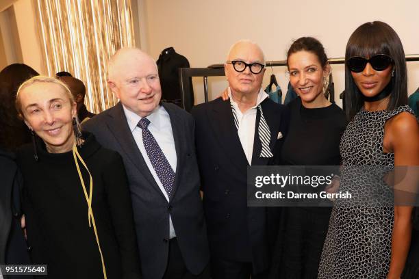 Carla Sozzani, Christoph von Weyhe, Manolo Blahnik, a guest and Naomi Campbell attend the Maison Alaia London store opening Maison Alaia on April 26,...