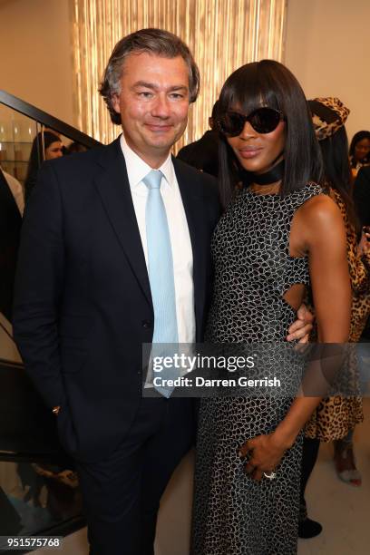 Laurent Feniou and Naomi Campbell attend the Maison Alaia London store opening Maison Alaia on April 26, 2018 in London, England.