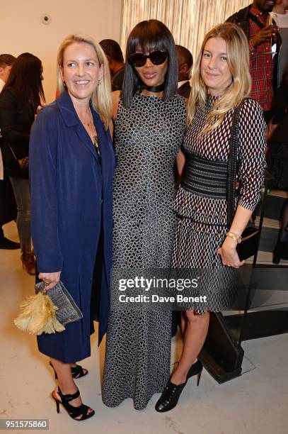 Hanneli Rupert, Naomi Campbell and Caroline Rupert attend the opening of Maison Alaia on New Bond Street on April 26, 2018 in London, England.