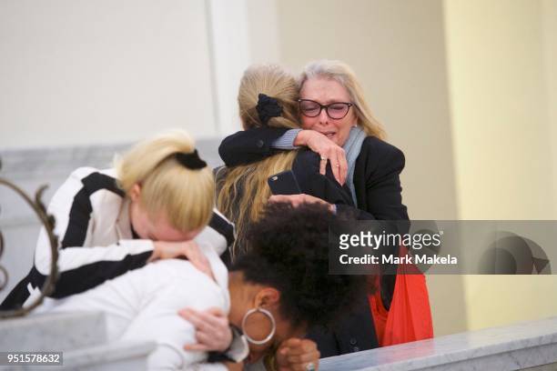Bill Cosby accusers Victoria Valentino , Caroline Heldman and Lili Bernard react after the guilty on all counts verdict was delivered in the sexual...