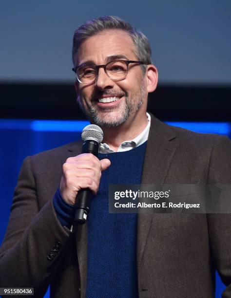 Actor Steve Carell speaks onstage during CinemaCon 2018- Amazon Studios: An Exciting New Year of Great Product for Cinemas Program at Caesars Palace...