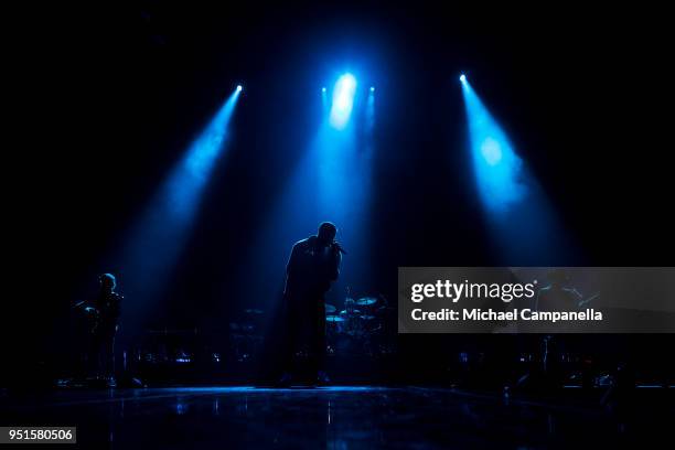 Wayne Sermon, Dan Reynolds, Daniel Platzman, and Ben McKee of Imagine Dragons performs at the Ericsson Globe Arena on April 26, 2018 in Stockholm,...