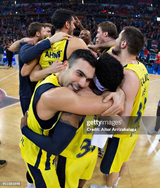 Team Fenerbahce Dogus Istanbul celebrates after the Turkish Airlines Euroleague Play Offs Game 4 between Kirolbet Baskonia Vitoria Gasteiz v...