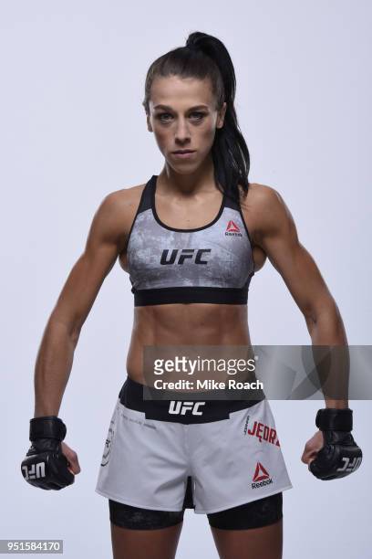 Joanna Jedrzejczyk of Poland poses for a portrait during a UFC photo session on April 4, 2018 in Brooklyn, New York.