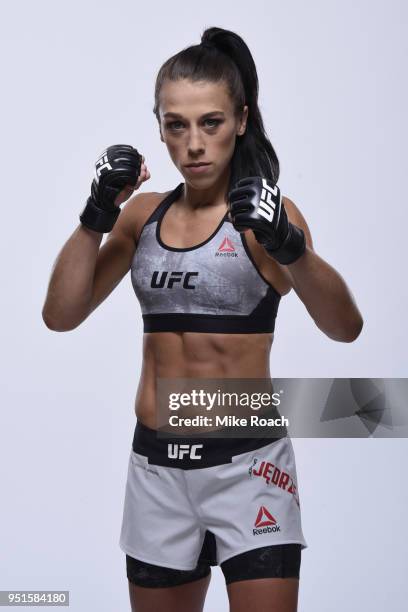 Joanna Jedrzejczyk of Poland poses for a portrait during a UFC photo session on April 4, 2018 in Brooklyn, New York.