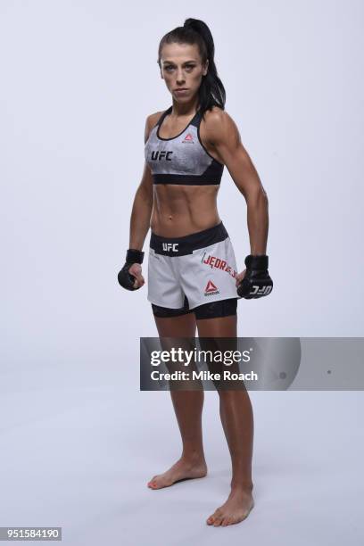 Joanna Jedrzejczyk of Poland poses for a portrait during a UFC photo session on April 4, 2018 in Brooklyn, New York.