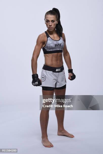 Joanna Jedrzejczyk of Poland poses for a portrait during a UFC photo session on April 4, 2018 in Brooklyn, New York.