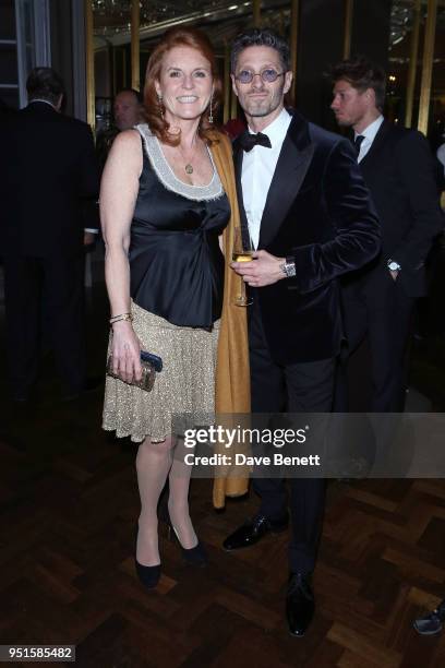 Sarah Ferguson, Duchess of York and Kaspar Basse attend the Le Cercle SGC Dinner, 'A Golden Affair' at Cafe Royal on April 26, 2018 in London,...