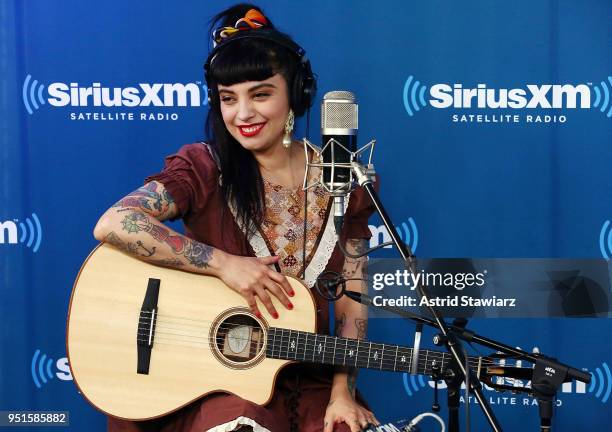 Latin singer and songwriter Mon Laferte visits the SiriusXM Studios on April 26, 2018 in New York City.