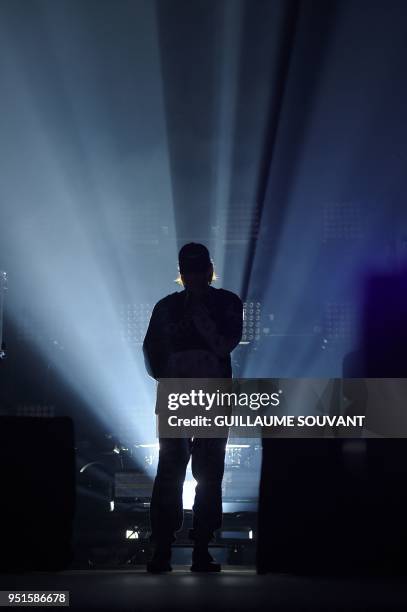 French singer Aurelien Cotentin aka Orelsan performs on stage during the 42th edition of "Le Printemps de Bourges" rock and pop music festival in...
