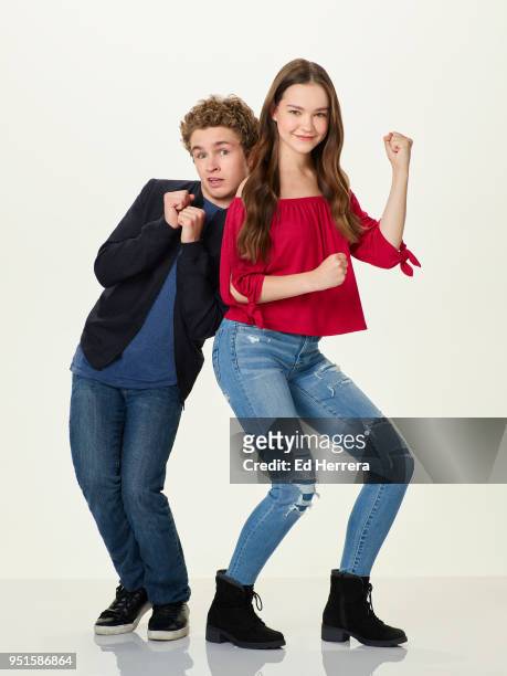 Disney Channel's "Kim Possible" stars Sean Giambrone as Ron Stoppable and Sadie Stanley as Kim Possible.