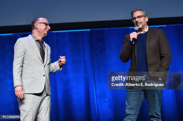 Head of Marketing & Distribution at Amazon Studios, Bob Berney and actor Steve Carell speak onstage during CinemaCon 2018- Amazon Studios: An...