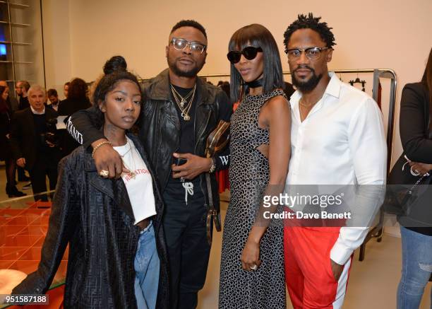 Siobhan Bell, Greatness Dex, Naomi Campbell and guest attend the opening of Maison Alaia on New Bond Street on April 26, 2018 in London, England.