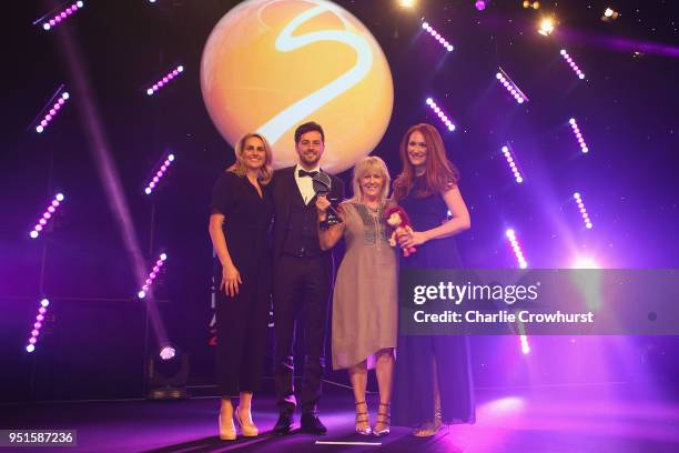 Kelly Smith and Ryan Mason presents the Entertainment Experience of the Year award to London 2017 during the BT Sport Industry Awards 2018 at...