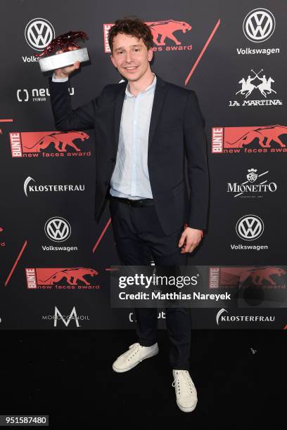 New Faces Award Winner Jonathan Berlin poses at the New Faces Award Film at Spindler & Klatt on April 26, 2018 in Berlin, Germany.