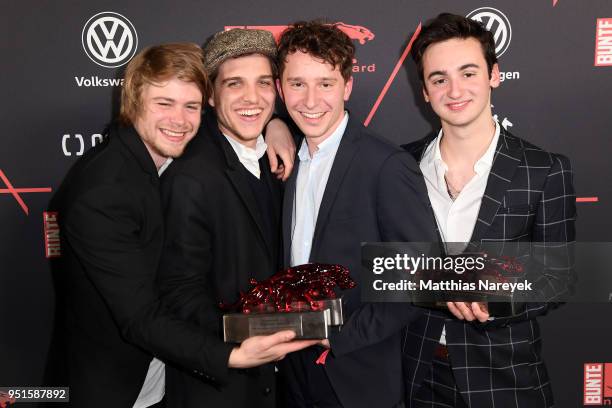 New Faces Award Winners Tom Gramenz, Jonas Dassler, Jonathan Berlin and Isaiah Michalski pose at the New Faces Award Film at Spindler & Klatt on...