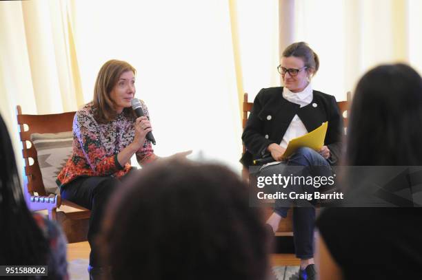 Director Susanna White and Producer Amy Hobby speak on the panel at the Woman Walks Ahead Mentor Event, Presented By DirecTV on April 26, 2018 in New...