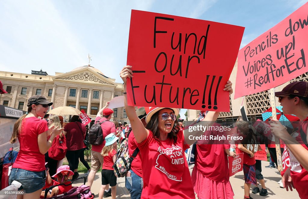 Arizona Teachers Go On Strike And March To State Capitol