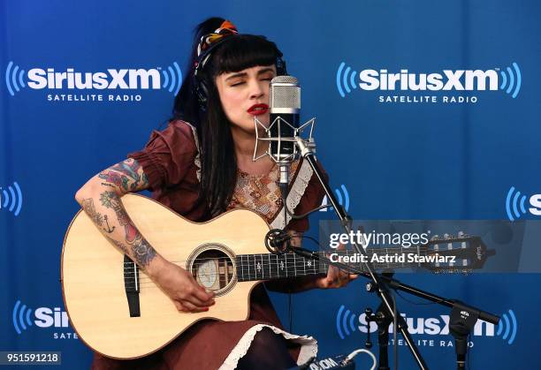 Latin singer and songwriter Mon Laferte visits the SiriusXM Studios on April 26, 2018 in New York City.