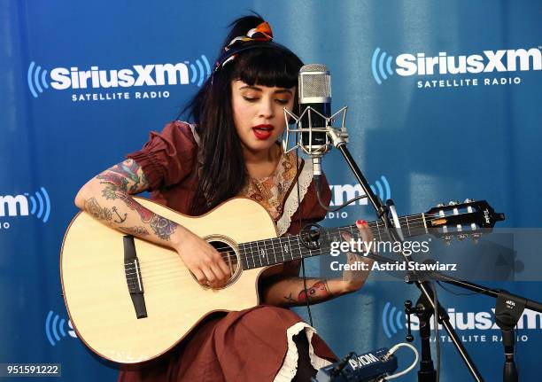 Latin singer and songwriter Mon Laferte visits the SiriusXM Studios on April 26, 2018 in New York City.