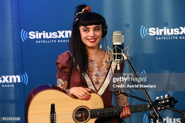 Latin singer and songwriter Mon Laferte visits the SiriusXM Studios on April 26, 2018 in New York City.