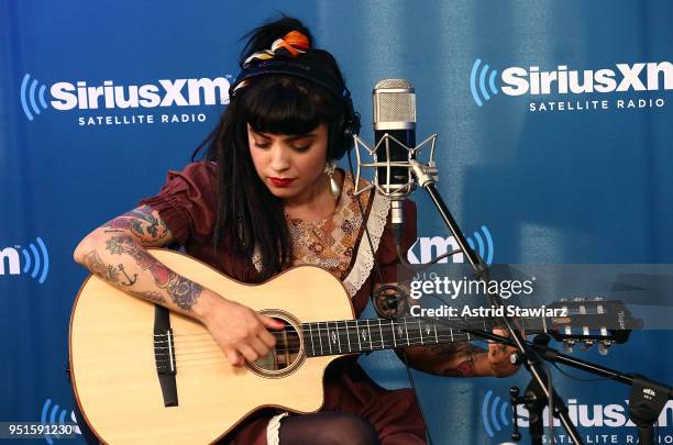 Latin singer and songwriter Mon Laferte visits the SiriusXM Studios on April 26, 2018 in New York City.