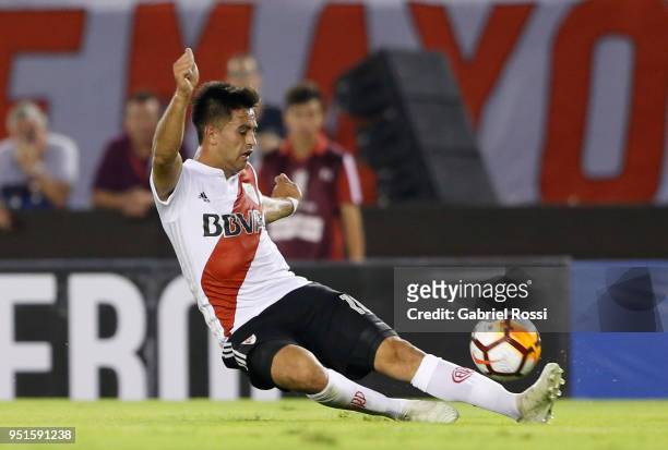 Gonzalo Nicolas Martinez of River Plate kicks the ball during a match between River Plate and Emelec as part of Copa CONMEBOL Libertadores 2018 at...