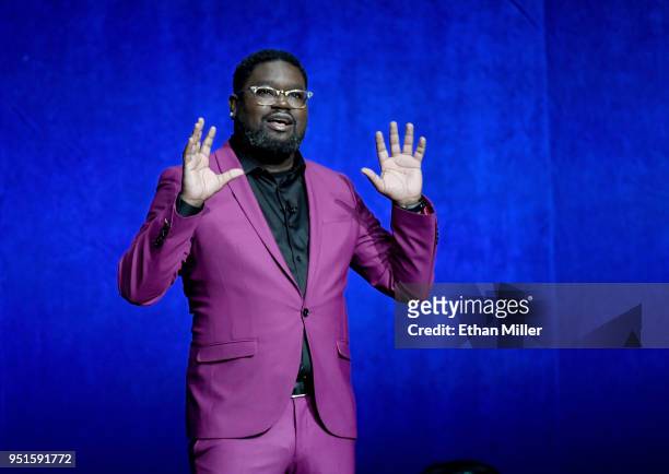 Actor Lil Rel Howery speaks onstage during CinemaCon 2018 Lionsgate Invites You to An Exclusive Presentation Highlighting Its 2018 Summer and Beyond...