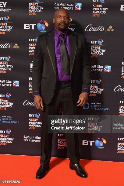 Dereck Chisora arrives at the red carpet during the BT Sport Industry Awards 2018 at Battersea Evolution on April 26, 2018 in London, England. The BT...