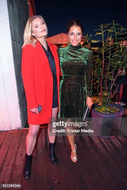 Luna Schweiger and Anna Julia Kapfelsperger attend the BUNTE New Faces Award Film at Spindler & Klatt on April 26, 2018 in Berlin, Germany.