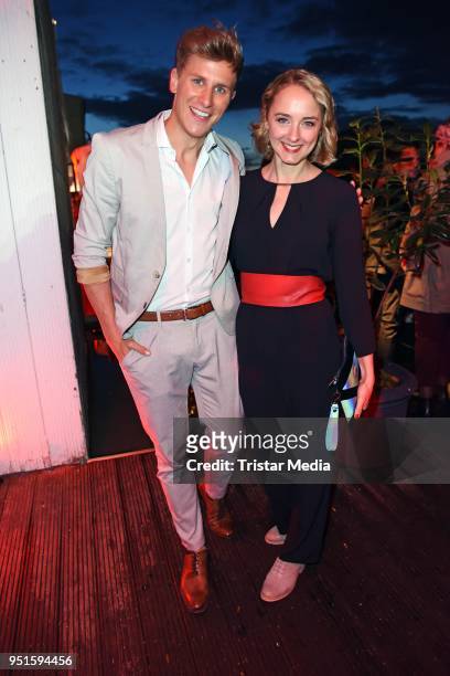 Lukas Sauer and Anne-Catrin Maerzke attend the BUNTE New Faces Award Film at Spindler & Klatt on April 26, 2018 in Berlin, Germany.