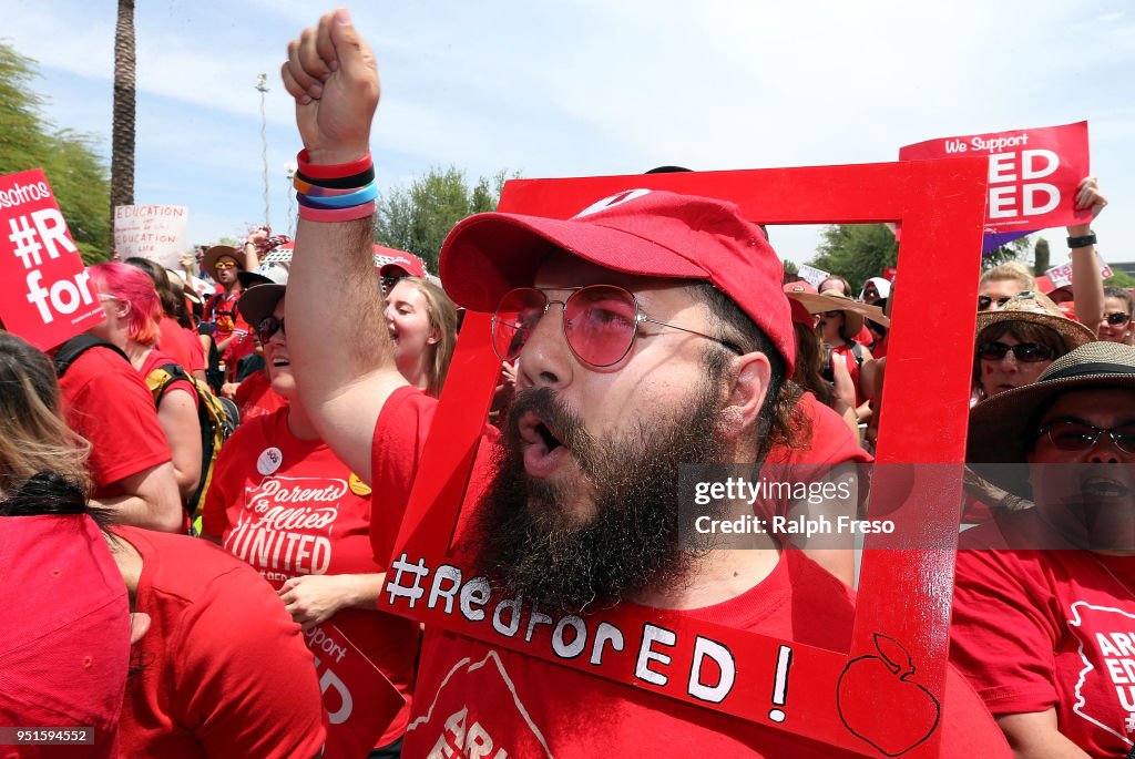 Arizona Teachers Go On Strike And March To State Capitol