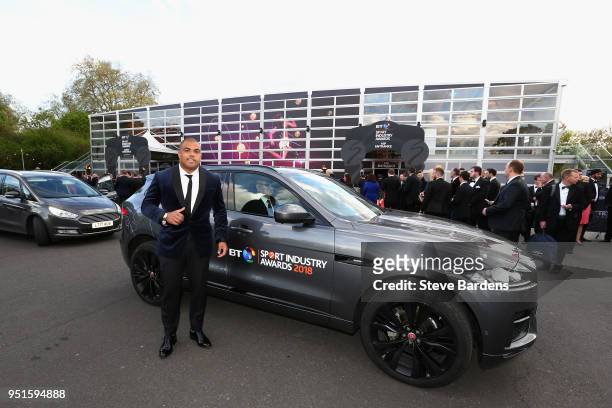 Kyle Sinckler arrives in a Jaguar Land Rover during the BT Sport Industry Awards 2018 at Battersea Evolution on April 26, 2018 in London, England....