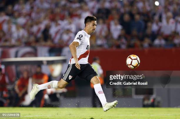 Gonzalo Martinez of River Plate kicks the ball to score the second goal of his team during a match between River Plate and Emelec as part of Copa...
